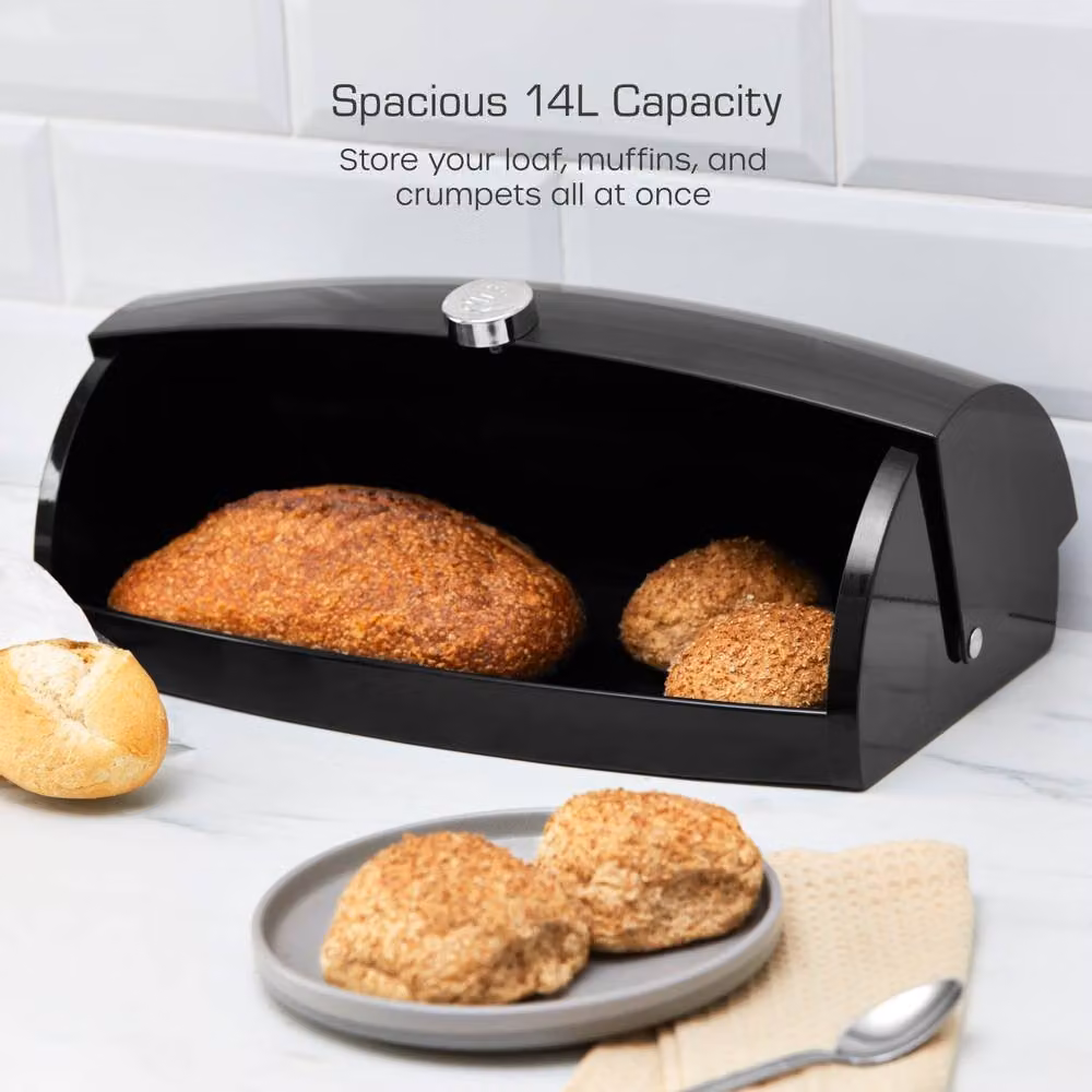 Swan Townhouse Ventilated Metal Roll Front Bread Bin in Black – 3