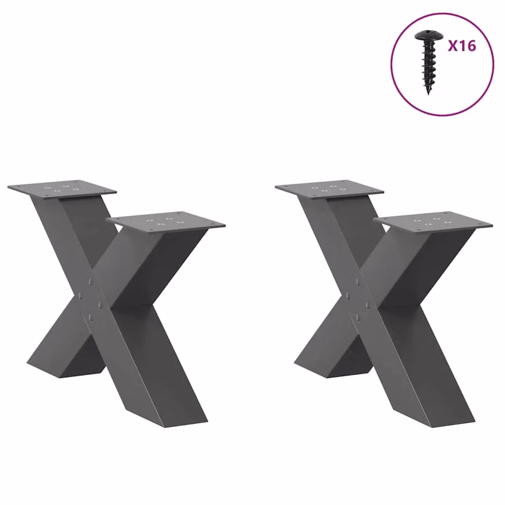 Berkfield Home X-Shaped Coffee Table Legs, 2 Piece Anthracite Steel Set, H 60 cm x W 31 cm – 2