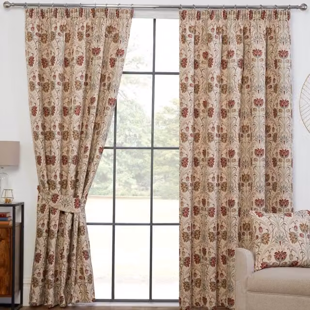 Terrys Aylesbury Ready Made Floral Opaque Fabric Panel Curtains in Red, Green, White and Beige
