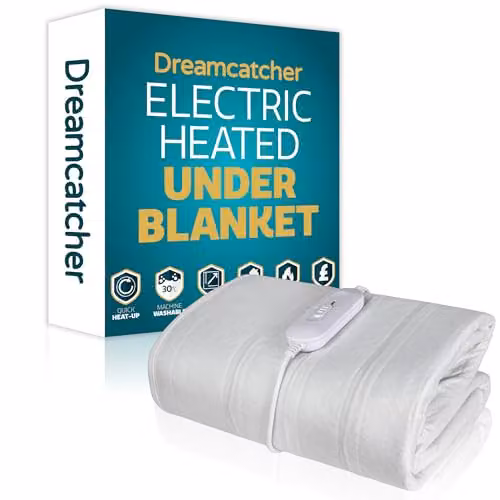Dreamcatcher Single Electric Blanket in White, 3 Heat Settings, W/D/H: 90 x 190 cm