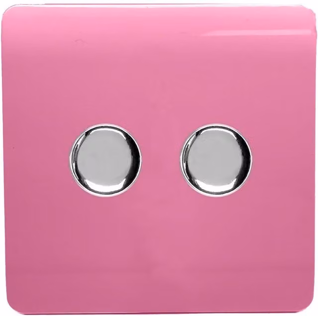 Trendi Modern Glossy Tactile 2 Gang 2 Way 120w LED Dimmer Switch in Pink and Chrome – 1