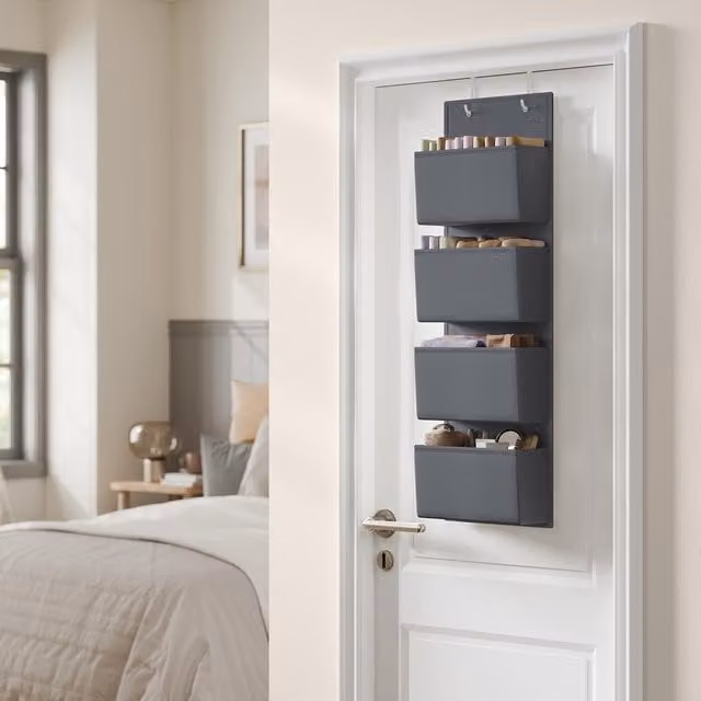 Songmics Grey Plastic Over Door Storage Organiser with Baskets for Bathroom, Bedroom or Kitchen