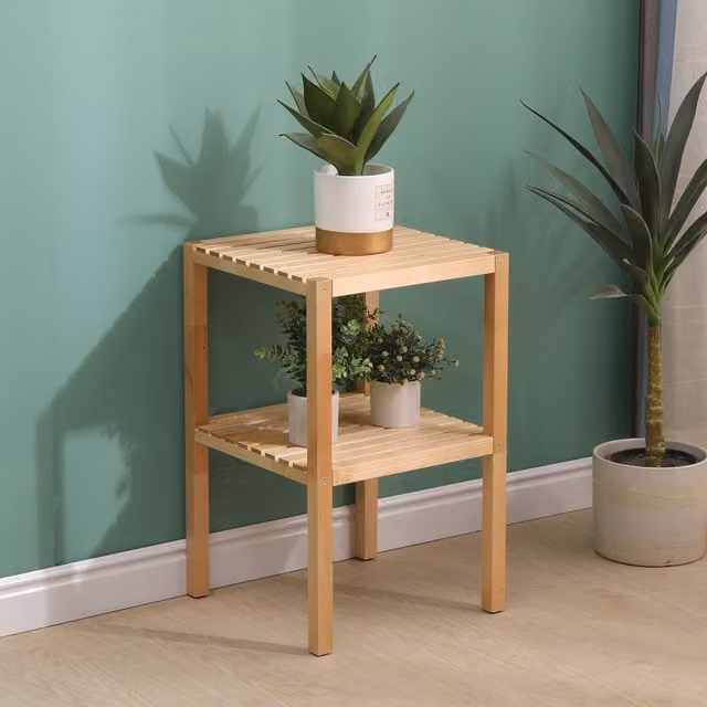 HMD Furniture Birch Wood Book Storage Shelf in Natural Beige