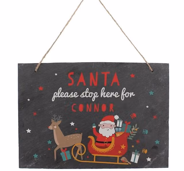 Personalised Memento Company Personalised Santa Stop Here Rustic Black Slate Wall Plaque