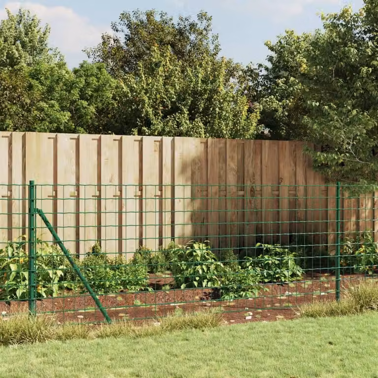 Berkfield Home Durable Green PVC-Coated Galvanised Steel Wire Mesh Fence with Spike Anchors W: 1.1 m, L: 10 m