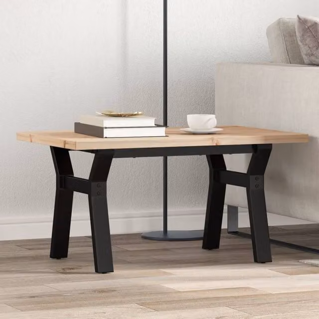 Berkfield Home Y-Frame Coffee Table in Brown Solid Pine and Steel, W/D/H: 80 x 50 x 40.5 cm