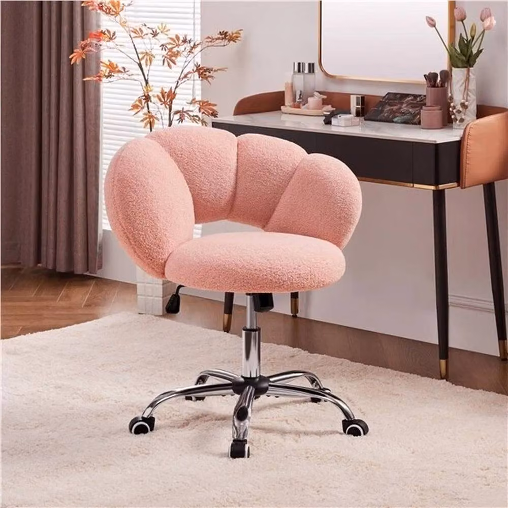 Kelvenix Pink Bouclé Fabric Task Chair with Cloud-shaped Backrest – 2
