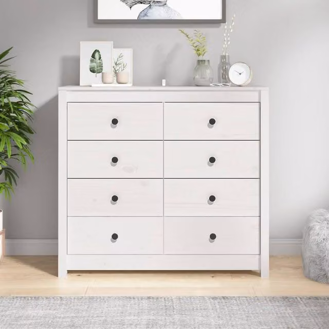 Berkfield Home White Rustic Solid Wood Pine Side Cabinet W: 100 cm, D: 40 cm, H: 90 cm