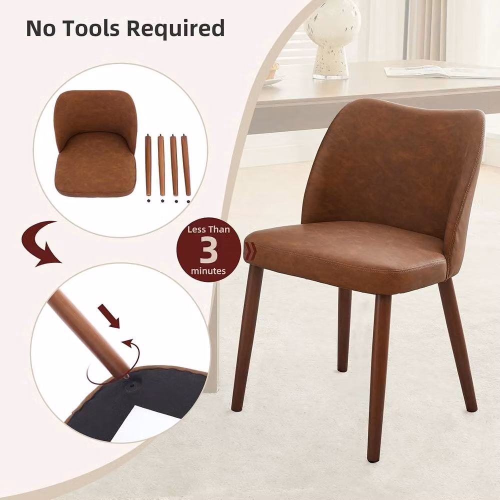 London Boutique Set of 4 Modern Upholstered Dining Chairs in Brown Synthetic Leather – 6