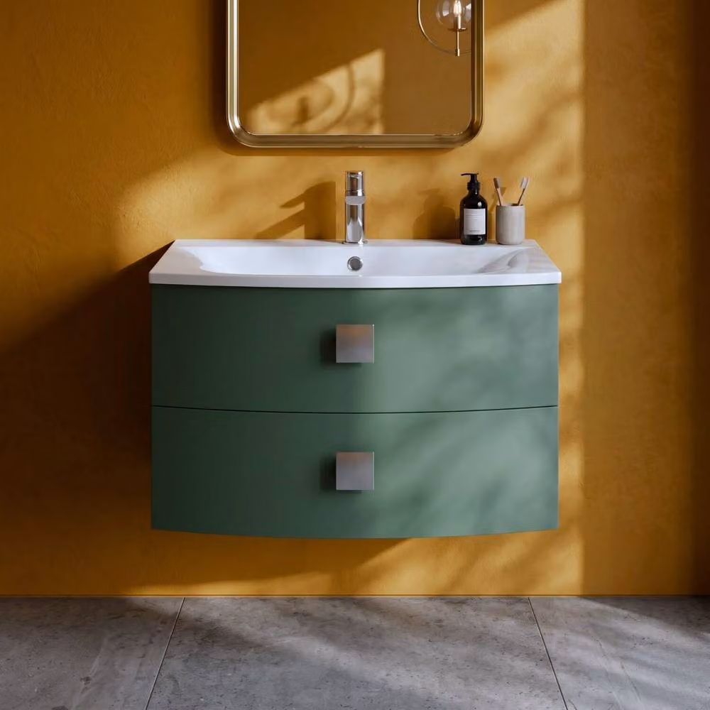 Balterley Gentleshaw Contemporary 2 Drawer Wall Hung Vanity Basin Unit, Green, W: 70 cm, D: 43 cm – 4