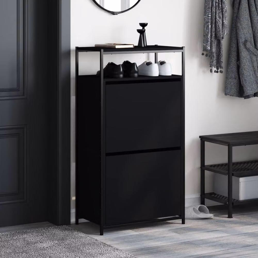 Berkfield Home Modern Black Shoe Cabinet with Tilting Compartments, W/D/H: 60 x 34 x 112 cm – 3