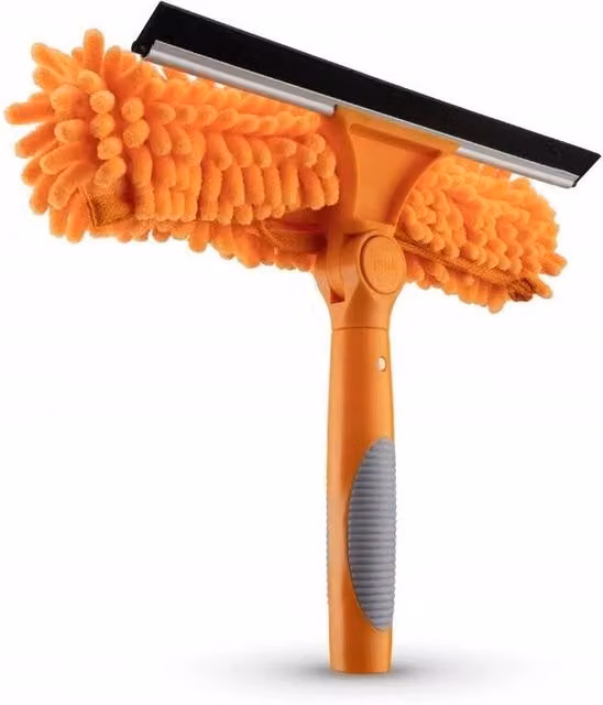 Kelvenix Orange Telescopic Extendable Window Cleaner with Squeegee, Scraper and Microfibre Refillable Head