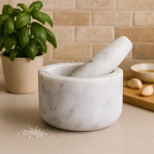 Orsina Grey Marble Mortar and Pestle, 250ml Handcrafted Round Marble Grinder