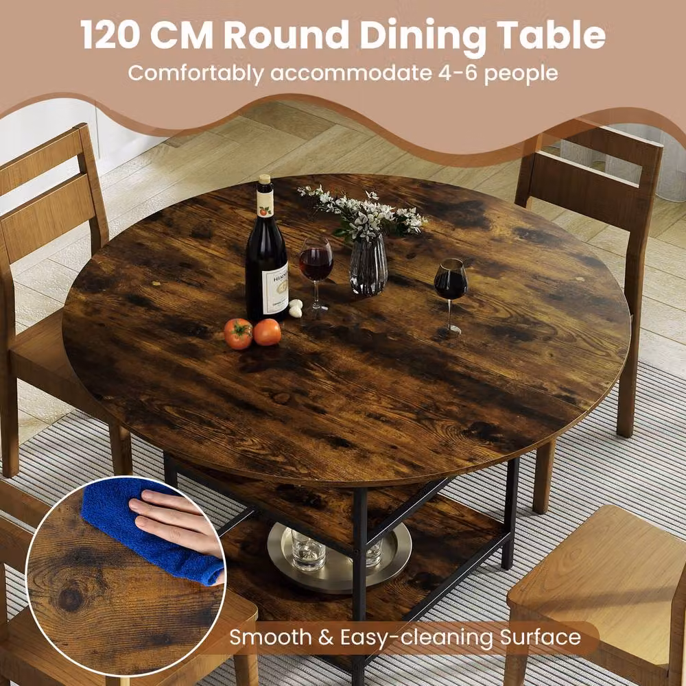 SPETLEK Circle Round Farmhouse Dining Table in Brown, Diameter: 120 cm, Height: 76 cm – 3