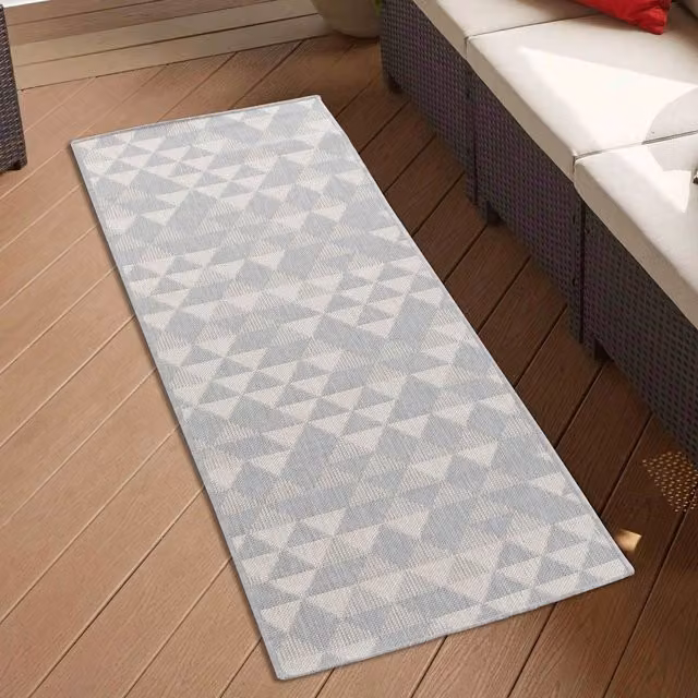 Desire Rugs Modern Geometric Silver Waterproof Indoor-Outdoor Runner, W/D/H: 60 x 220 cm