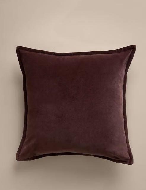 M&S Pure Cotton Velvet Square Cushion Cover in Purple