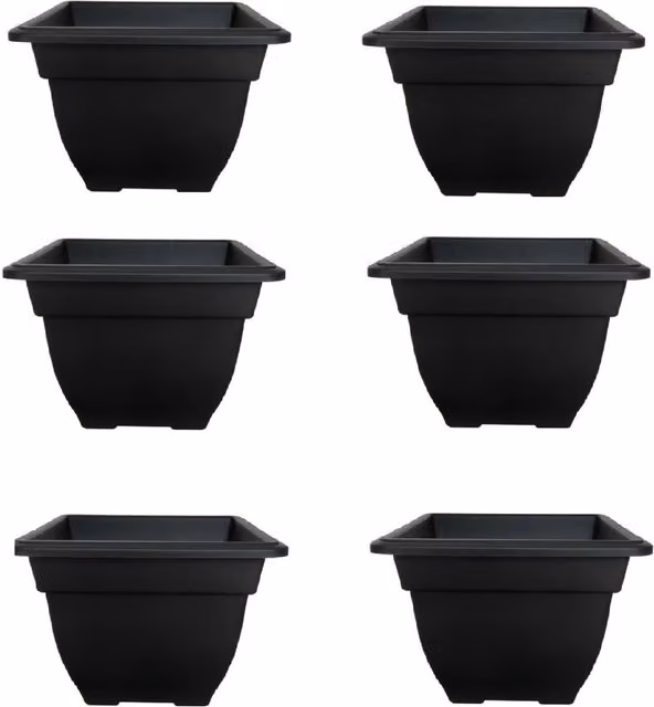 Whitefurze Large Square Bell Planter in Black Plastic, 38 cm