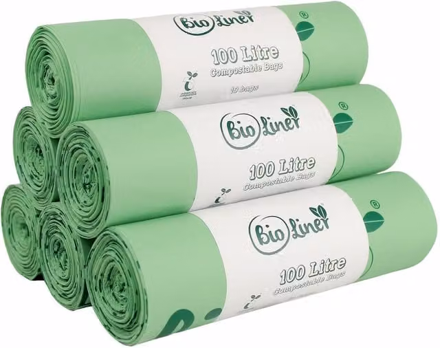 BioLiner Heavy Duty Compostable Waste Sacks, Green, 100 Litre, Pack of 6