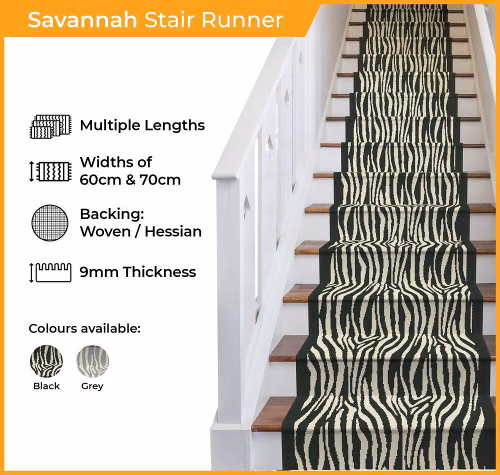 runrug Savannah Stair Runner Carpet in Black, W: 70 cm x L: 630 cm – 2