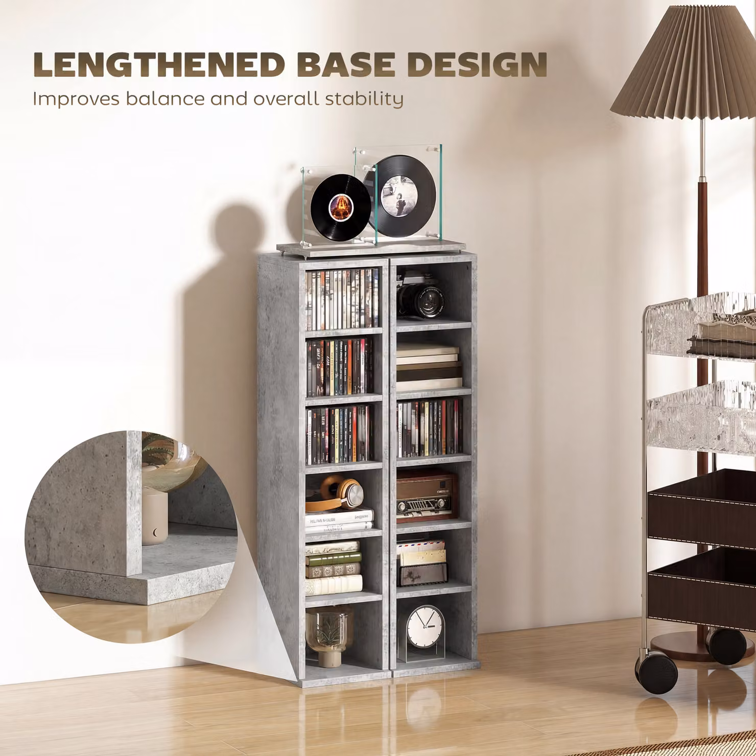 HOMCOM Set of 2 Grey CD Media Display Tower Racks with Adjustable Shelves – 6