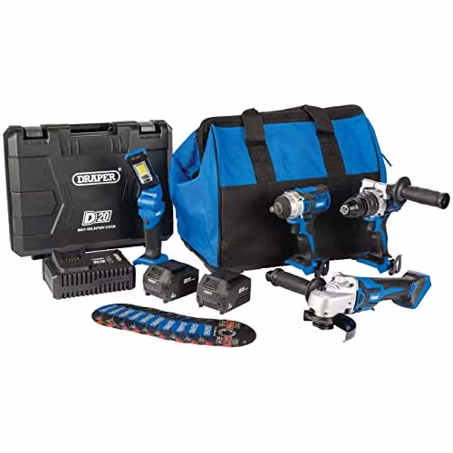 Draper 8 Piece Rechargeable Battery Workshop Kit in Red and Blue