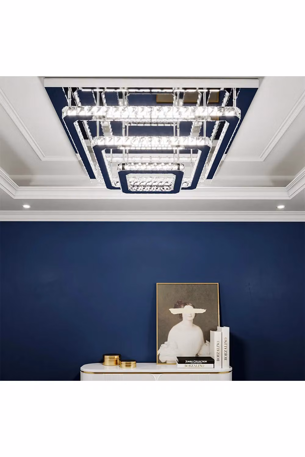Living and Home Square Glamorous Crystal LED Ceiling Light in Silver and Transparent – 2