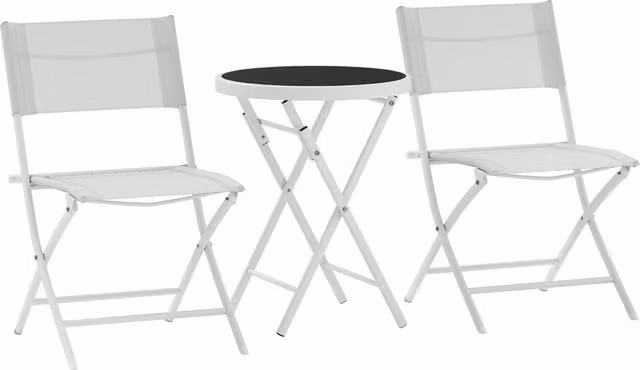 Outsunny 3 Piece Outdoor Bistro Set with Round Glass Top Table and 2 Folding Chairs in White