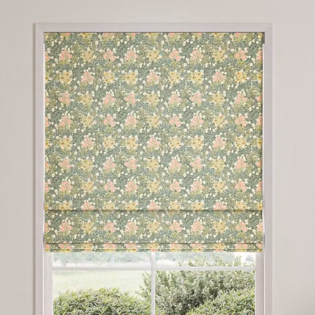 William Morris Made To Measure Blackout Roman Blind in Apple Floral Design, Green and Multicolour