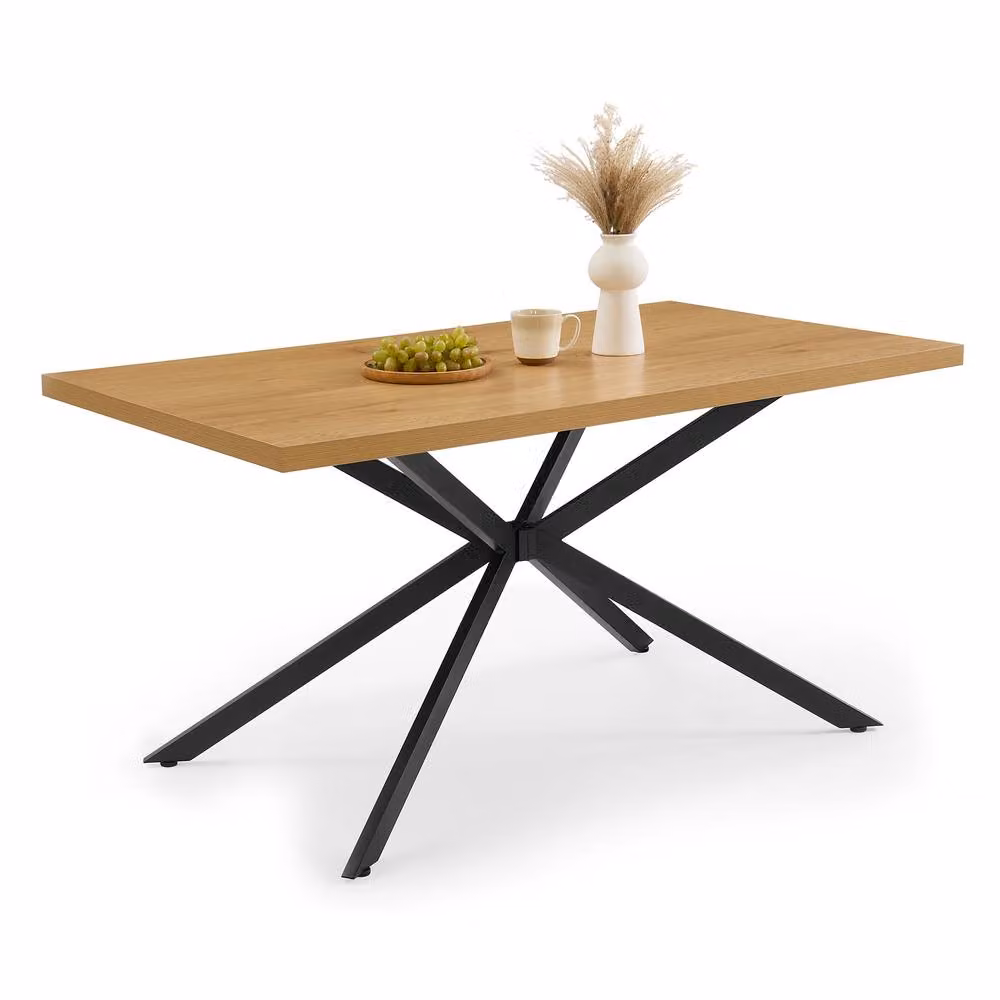 VonHaus Abel Rectangular 6 Seater Wood Effect Dining Room Table in Sand, Black and Brown, W/D/H: 150 x 85 x 75.5 cm – 2