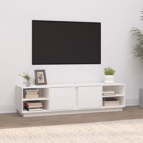 vidaXL Minimalist White Solid Pine Wood TV Cabinet W: 156 cm, D: 40 cm, H: 40 cm – 1
