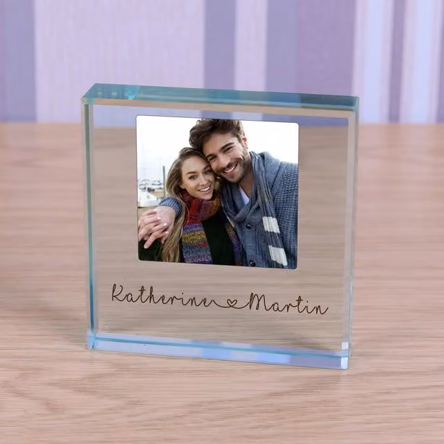 Uniqueful Personalised Happy Couple Glass Token Anniversary Gift in Transparent and Beige