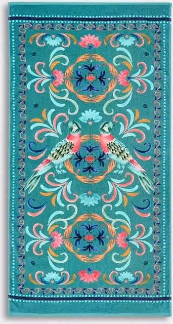 M&S Quick Drying Pure Cotton Parrot Print Beach Towel in Petrol Teal Mix