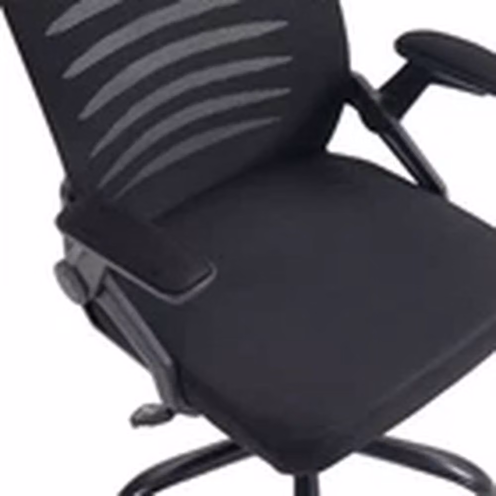 EONLION Black Fabric Mid-Back Office Swivel Chair with Flip-Up Armrests – 3