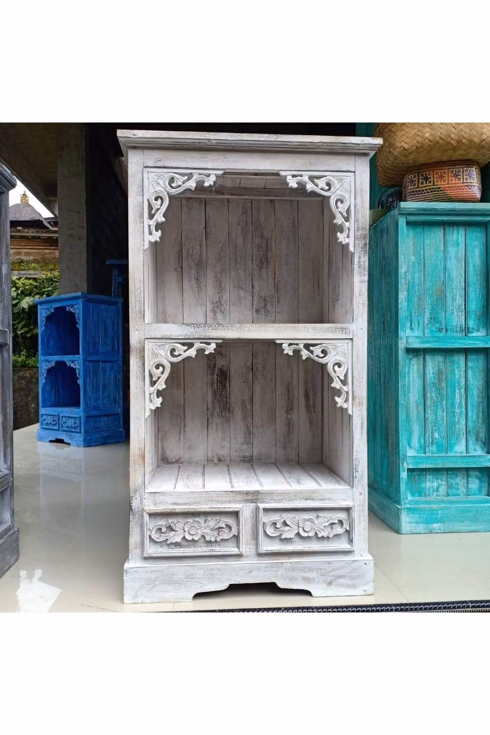 KDMD Albasia Shabby Chic Bathroom Cabinet in White, H 120 cm x W 66.7 cm x D 40 cm – 2