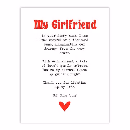Artery8 Love Poem Ginger Girlfriend Romantic Wall Art Paper Poster Print, W: 46 cm, H: 61 cm – 1