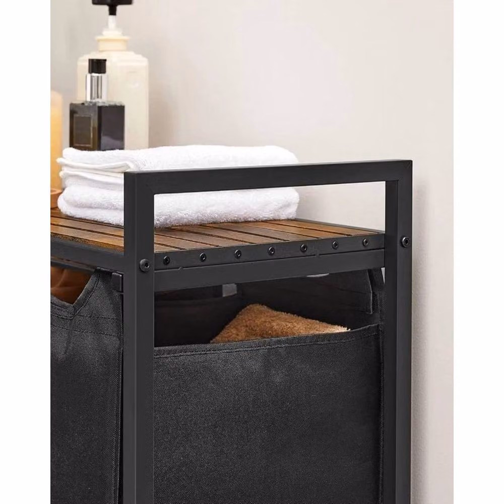 EONLION 3 Compartment Laundry Hamper Basket with Removable Liner Bags, Black, H: 100 cm, W: 120 cm, D: 71 cm – 4