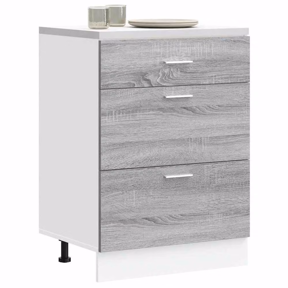 Berkfield Home Kitchen Base Cabinet in Grey Sonoma Matt Engineered Wood, H 81.5 x W 60.0 x D 46.0 cm – 2