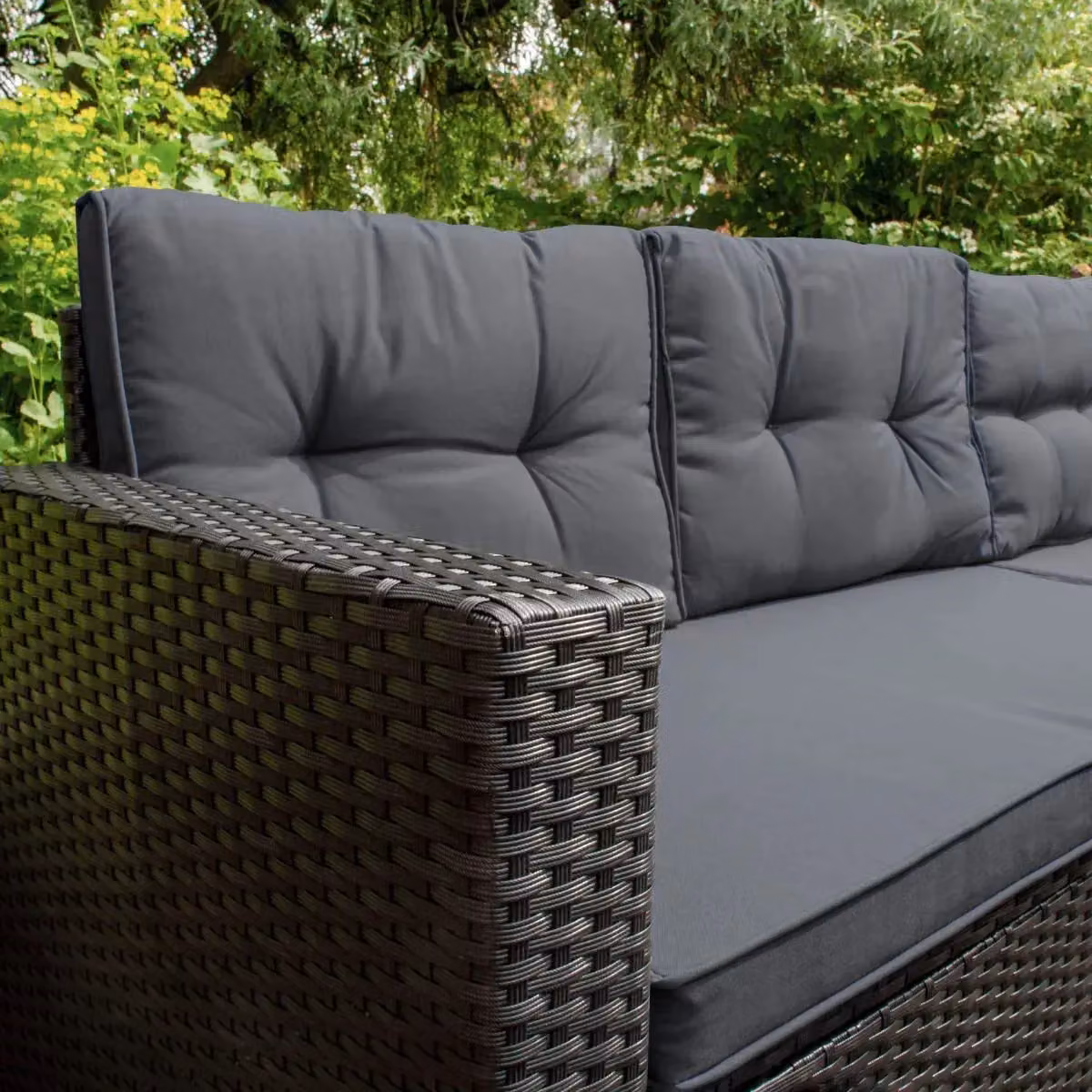 Monstershop Modern Rattan Corner Set with Glass in Black and Grey – 3