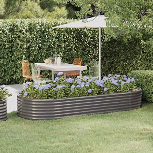 vidaXL Galvanised Steel Garden Raised Bed, Grey, W: 249 cm, D: 100 cm, H: 36 cm – 2