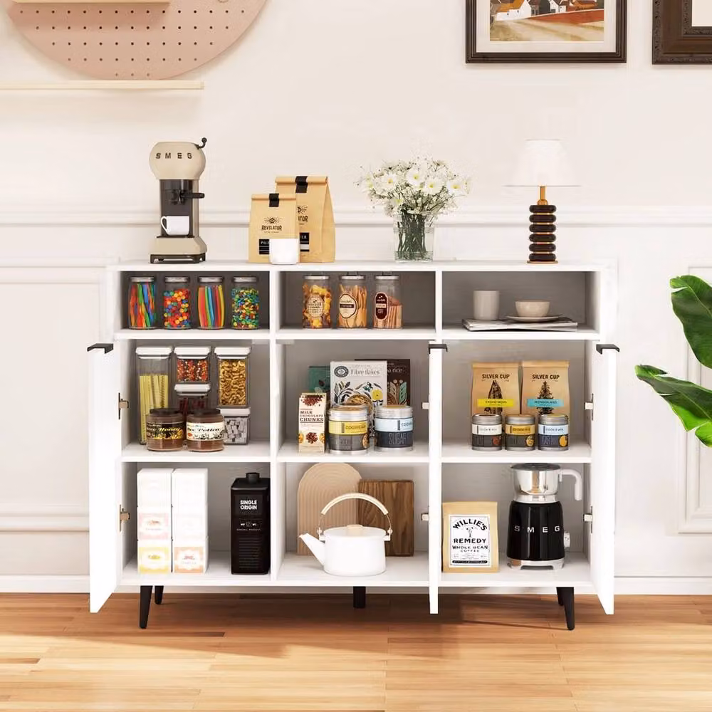 VOGREX White Metal Sideboard Buffet Storage Cabinet with Shelves – 3