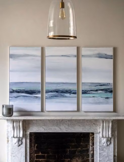 Gallery Direct Set of 3 Clouded View Blue Landscape Canvas Wall Art in Wood Frames