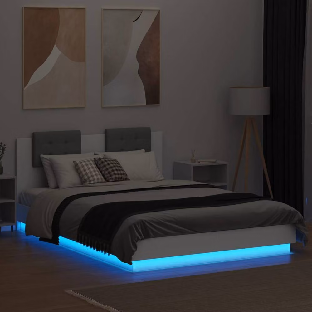 Berkfield Home Durable Small Double Bed Frame with LED Under-Bed Lighting in White, W/D/H: 120 x 200 x 84 cm – 3