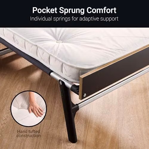 Jay-Be Grand 80cm Folding Guest Bed with Pocket Sprung Mattress, Black, W/D/H: 80 x 190 x 24 cm – 3