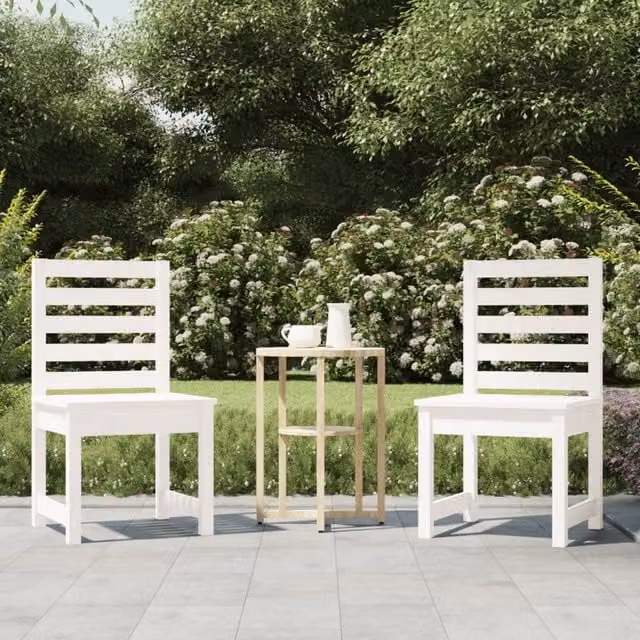 Berkfield Home Set of 2 White Rustic Garden Chairs in Solid Pine Wood, W/D/H: 40.5 x 48 x 91.5 cm – 1