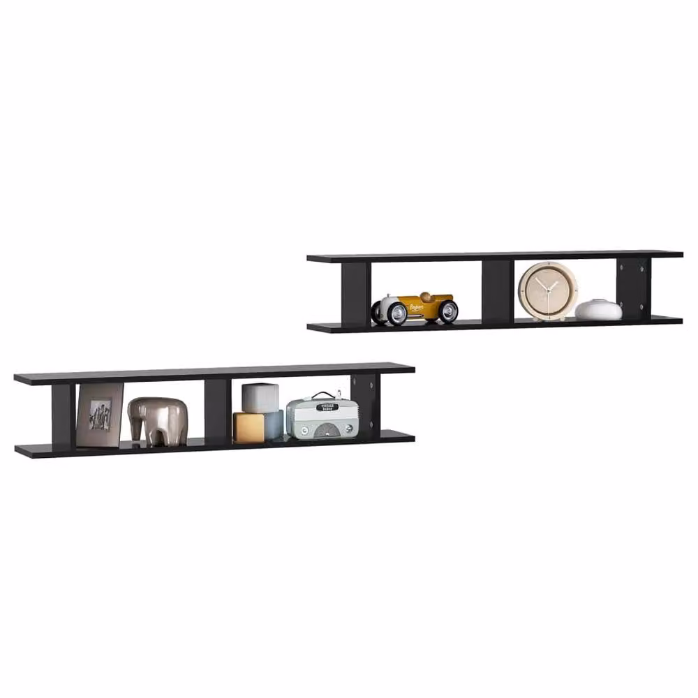 Berkfield Home Set of 2 Black Wall Mounted Cube Shelves in Engineered Wood, W: 105 cm, D: 20 cm, H: 20 cm – 3