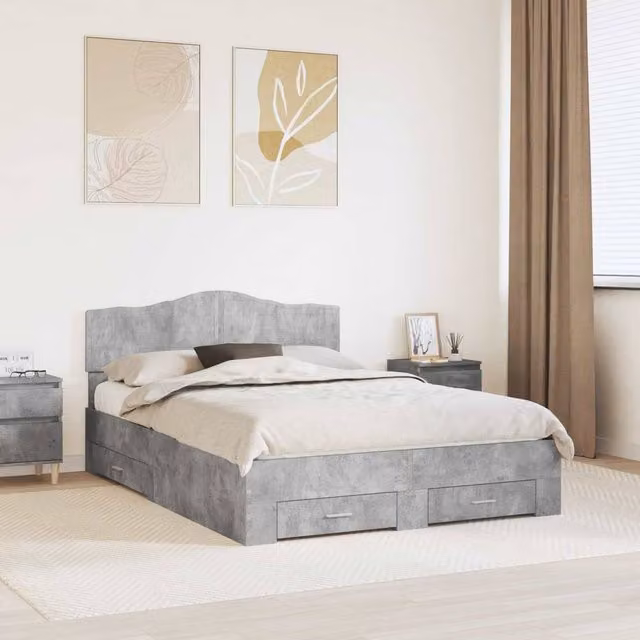 Berkfield Home Modern Bed Frame in Grey Engineered Wood W: 160 cm, D: 200 cm