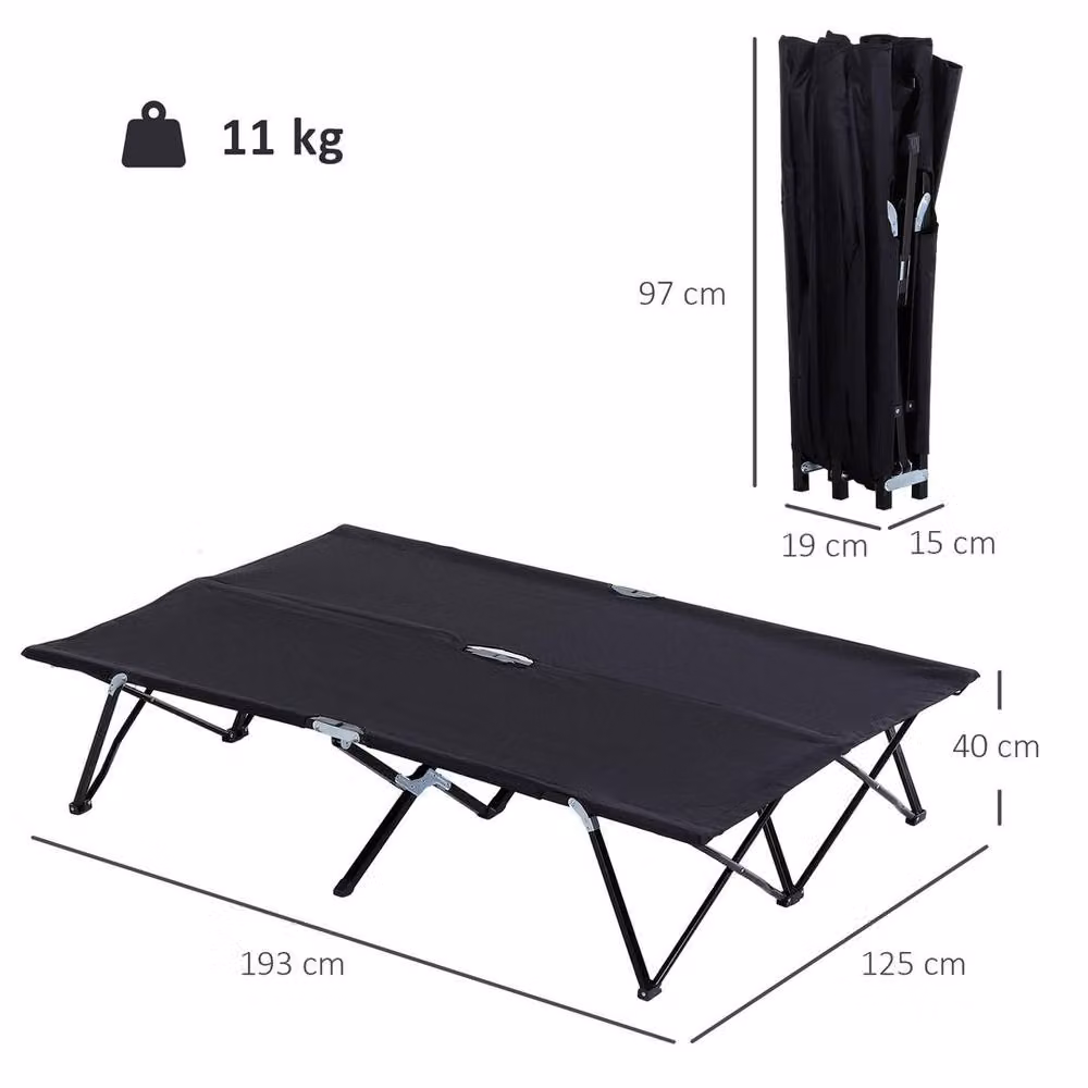 Kelvenix Black Double Camping Folding Cot Portable Sleeping Bed with Carry Bag, W/D/H: 200 x 100 x 40 cm – 2
