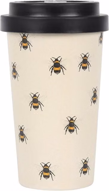 Gloriously Good Bee Print Bamboo Eco Travel Mug with Lid, White