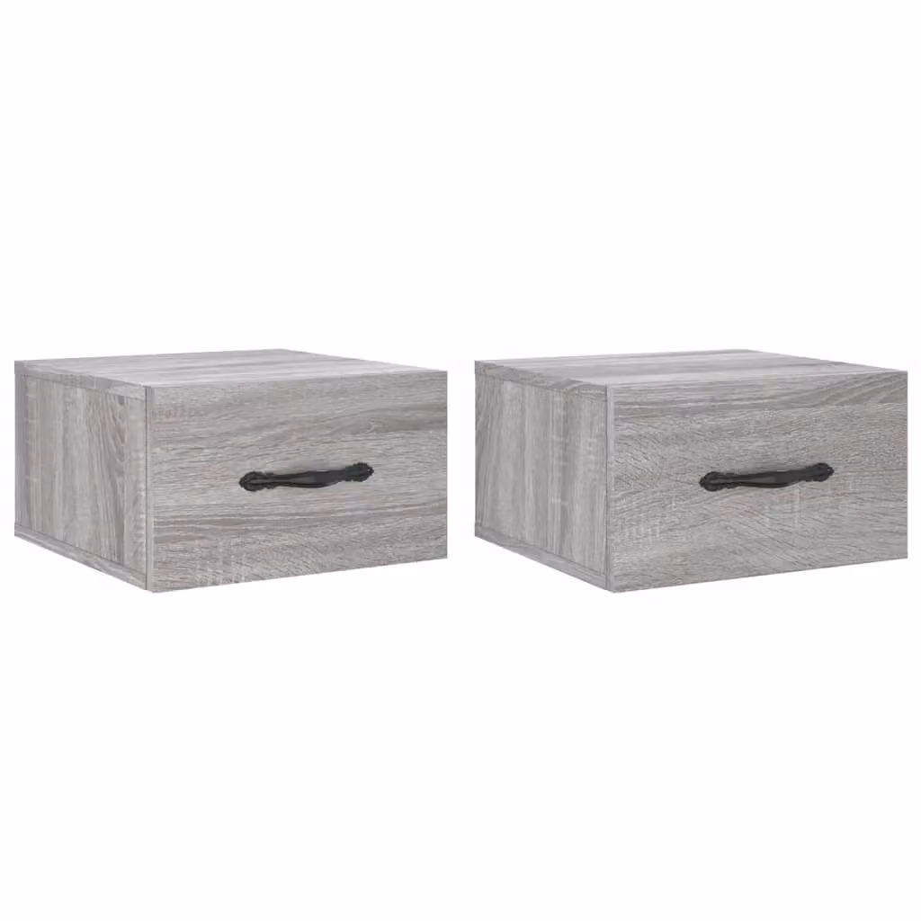 Berkfield Home Set of 2 Wall-mounted Bedside Cabinets in Grey Sonoma, W/D/H: 35 x 35 x 20 cm