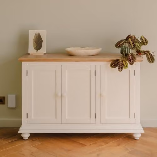 Statement Furniture Shire 3 Door Sideboard in White with Solid Oak Top, W: 120 cm – 1